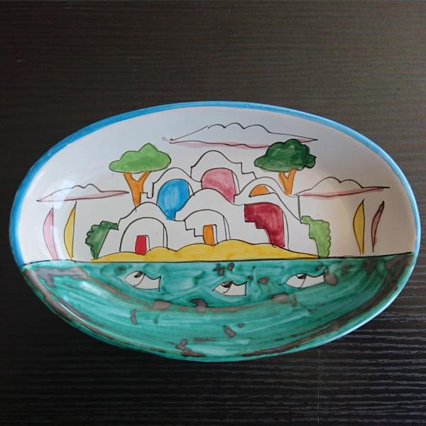 イタリア絵皿 展示用楕円深皿　20ｘ12ｃｍ数量限定